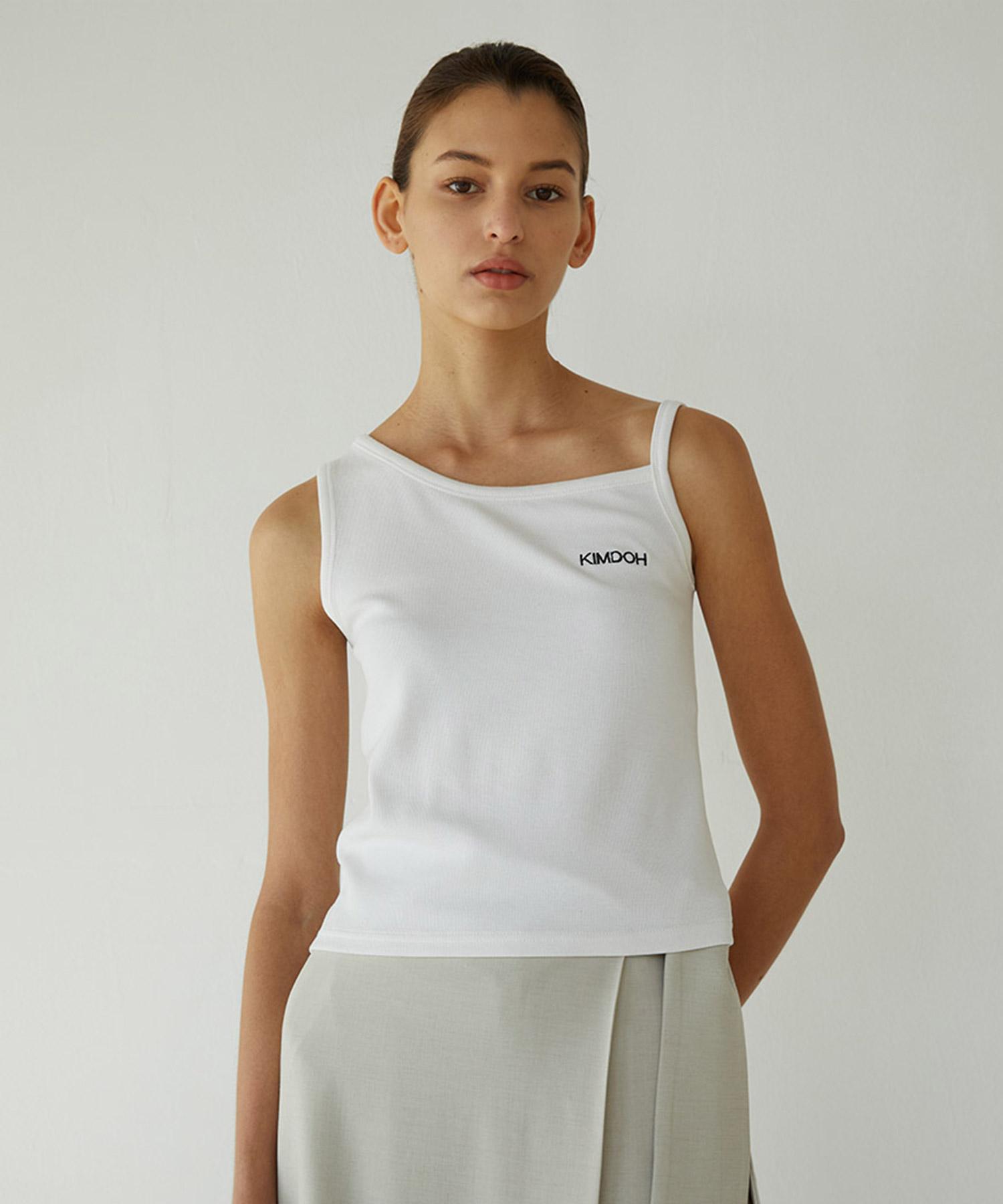 Kimdo White Asymmetrical Rib Logo Tank F