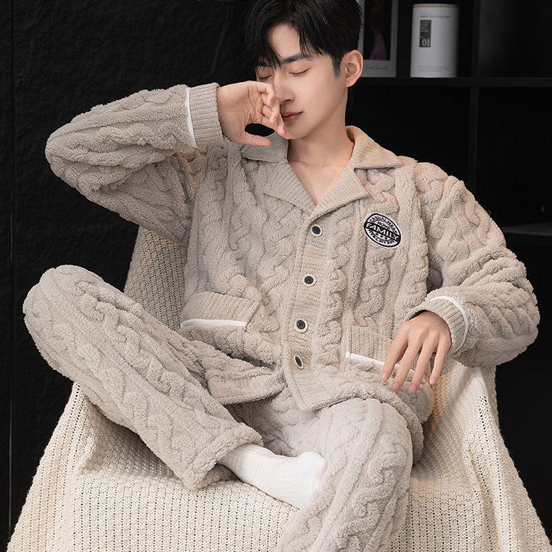 Men's Plus Size Flannel Fleece Home Wear Set - Thickened for Autumn and Winter