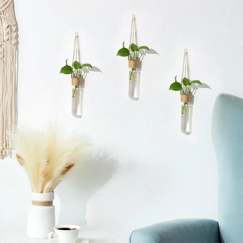 9pcs Wall Hanging Glass Planter Wall Mounted Decorative Flower Vase Set Small Wall Vase Window Decoration