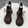Retro British Martin Boots Women's Autumn and Winter New Thick-soled Lace-up Velvet Thermal Short Boots