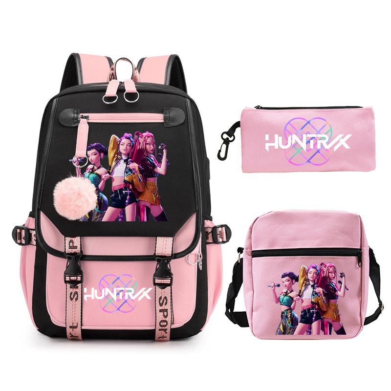 Kpop Trend Backpack Large Capacity Student School Bag Three-Piece Pencil Case Casual Shoulder Bag