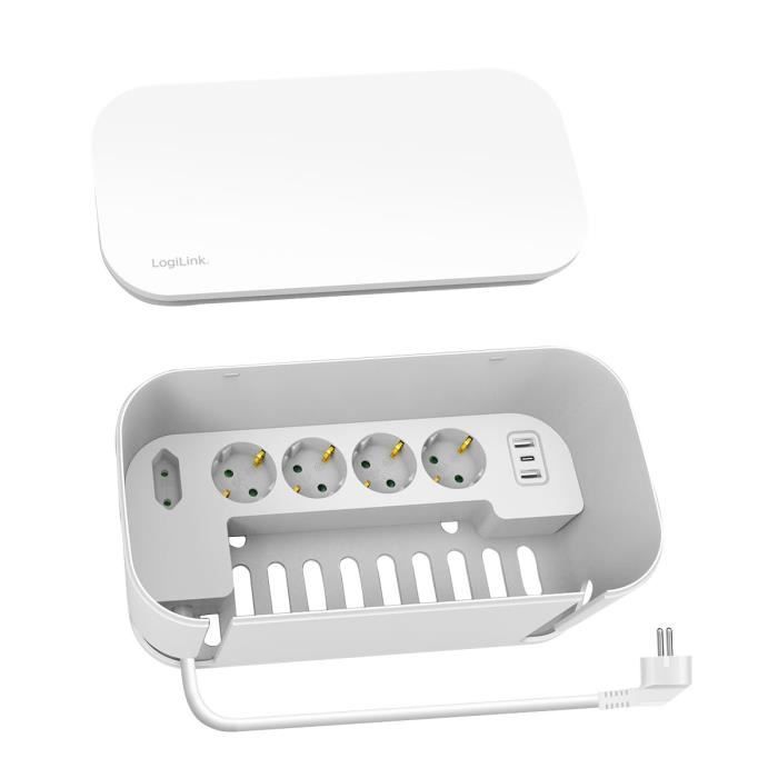 Boîtier de câbles avec multiprise - LogiLink - 5 prises - 4 prises CEE 7/3 - 3 ports USB - Blanc