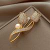 Fashion Tulip Pearl Brooches For Women Elegant Full Rhinestone Brooch Pin Female Korean Party  Suit Coat Jewelry Gift