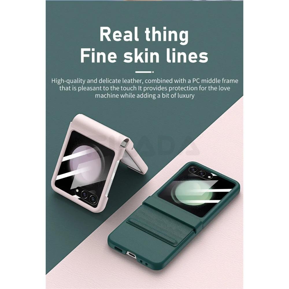 Lyxigt matt läder Färgglat gångjärn för Samsung Galaxy Z Flip 6 5 5G Fodral med spegelfilm Skyddande hopfällbar Stötsäker Fullt skydd
