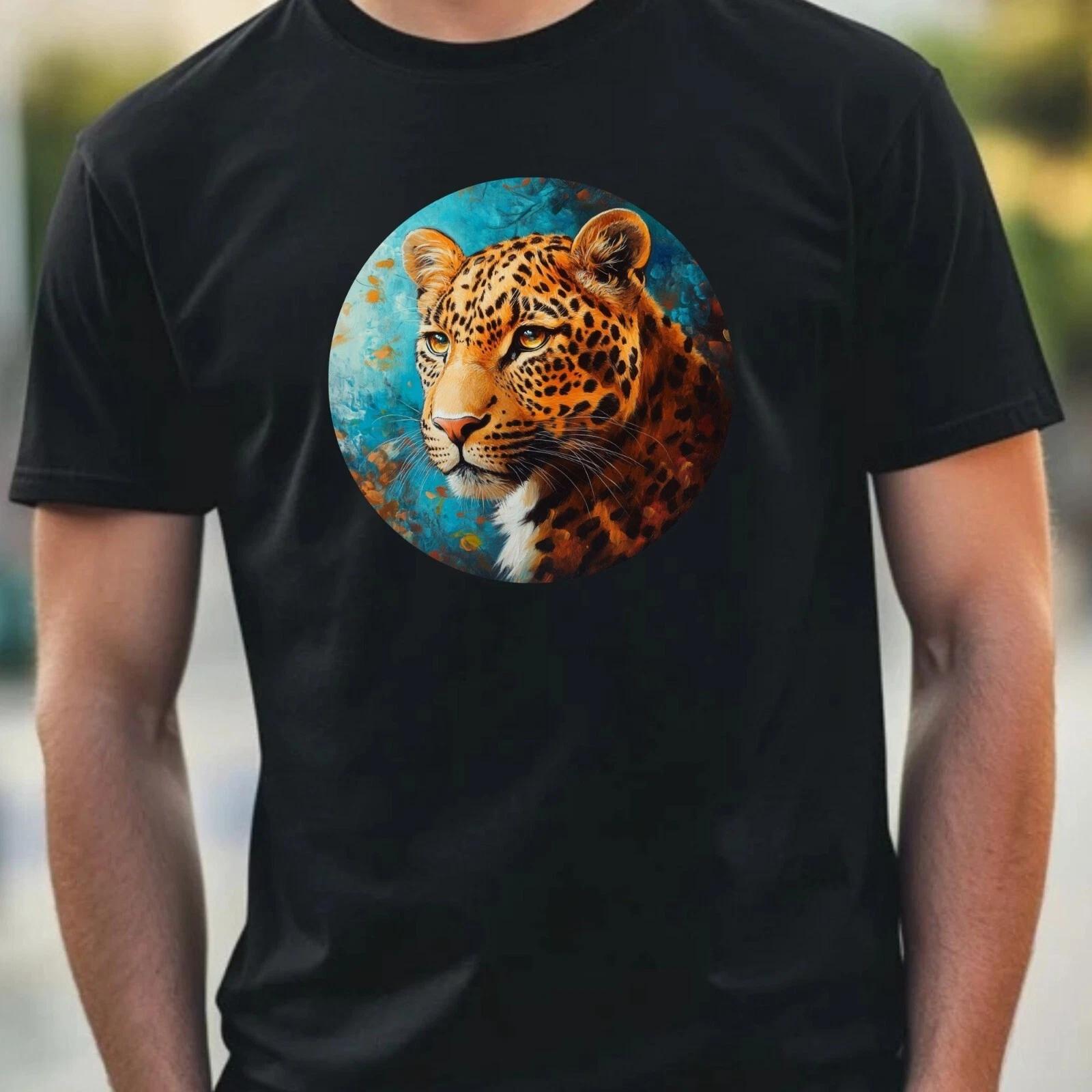 T-Shirt Herren Leopard Portrait Motiv Baumwolle Größe XS bis 5XL XL