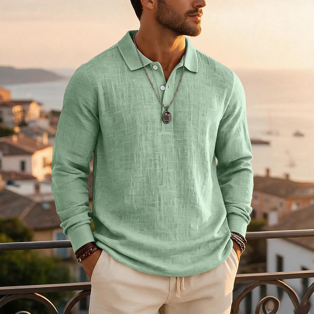 Men's Casual Long Sleeve Shirt in Slub Cotton Linen for Fall