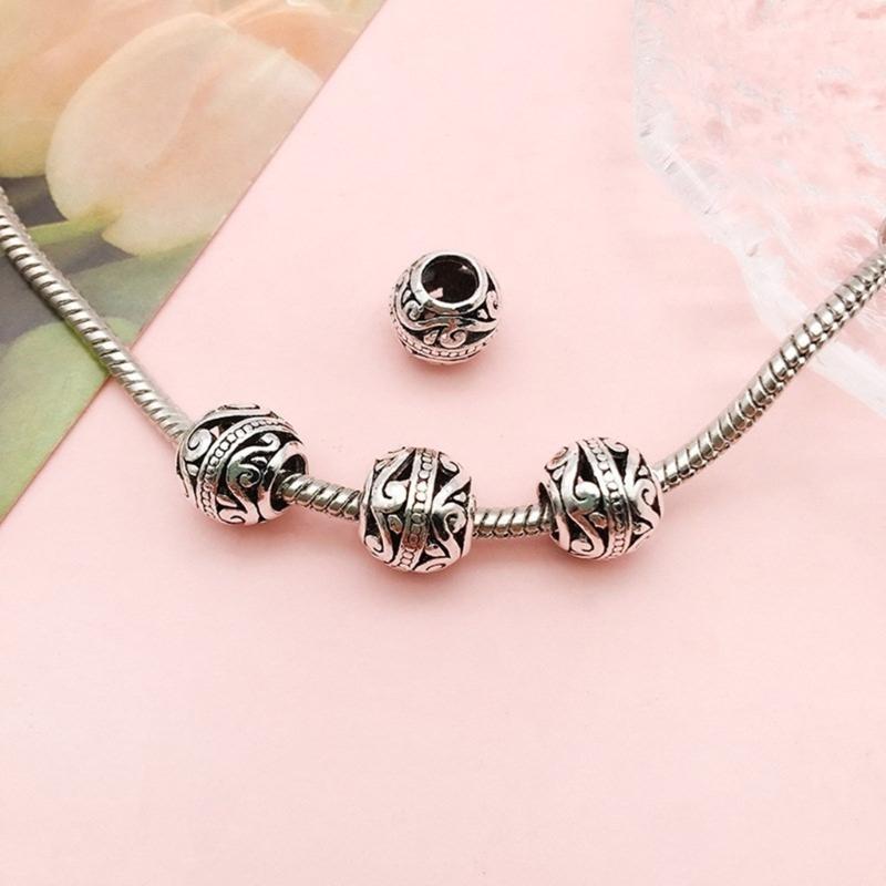10Pieces European Style Spacer Beads with Large Holes Silver Round Spacer Beads Accessory for Creative Jewellery Making