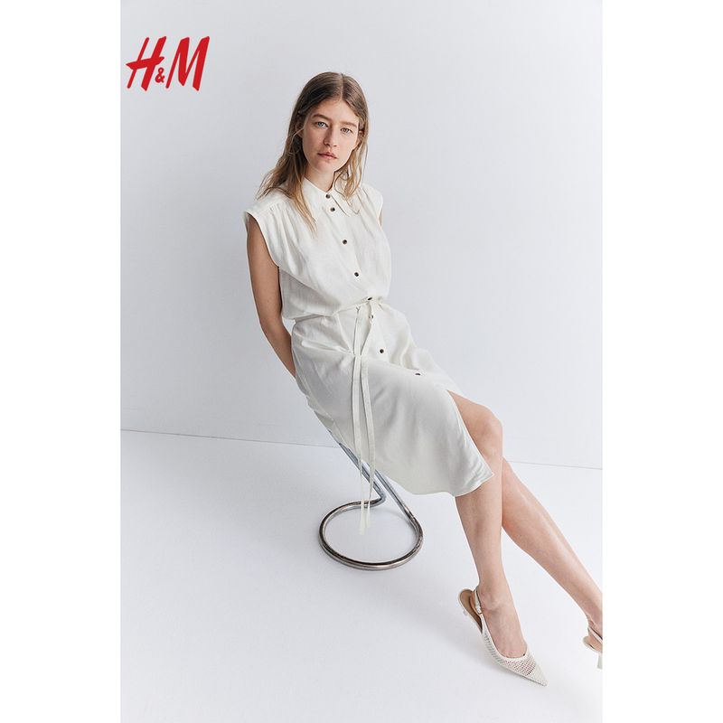 

HM Women clothes Summer Linen Blend Shirt Style Dress 1224790