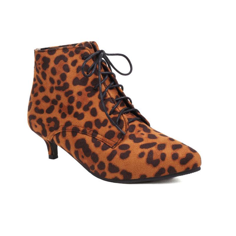 Damen Stiefeletten Leopard Custom Winter Neu Mode Spitzschuh Schnürstiefeletten Mittelhohe Absätze für Damen Freizeitschuhe WSH4993