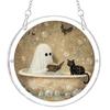 Durable Acrylic Halloween Suncatcher Jigsaw Puzzle Set, Spooky Ghost Floral Meadow Window Hanging Ornament with Metal Porch Decoration Frame & Chain,