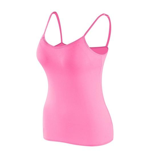 Women's Padded Cami Tank Tops Double Lined Spaghetti Strap Camisole Shirts with Built in Bra Slim Fitted Basic Summer Going Out Top