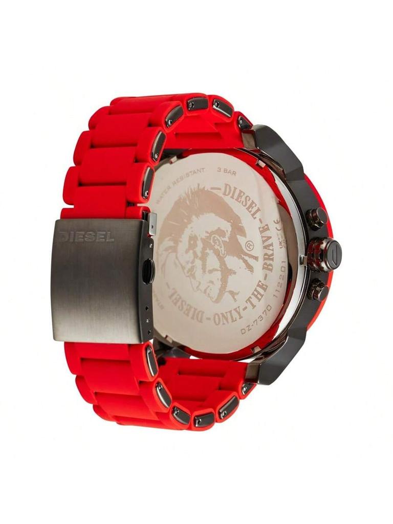 Diesel Oversized 57mm Chronograph with Red Strap for Men – Bold Statement Timepiece for Night Out, Street Style & Festival Vibes – DZ7370
