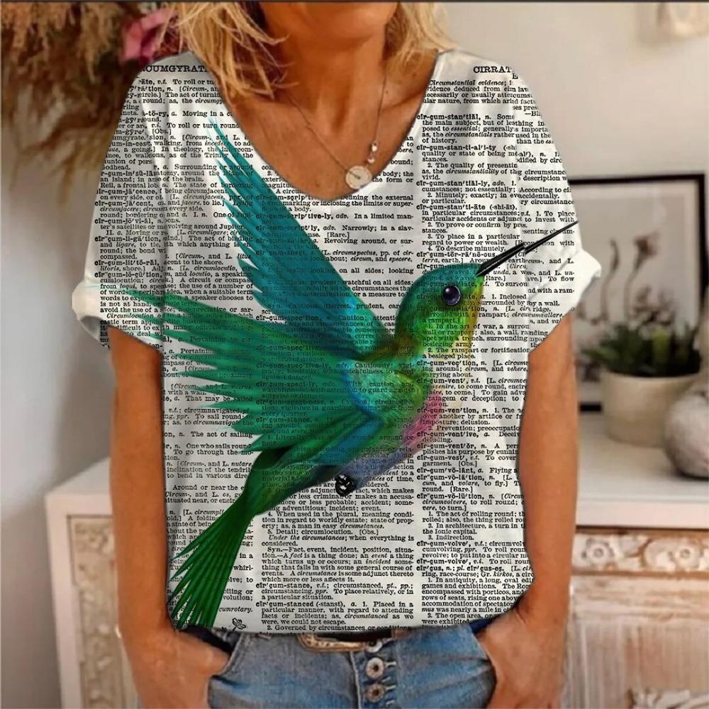 Nová zvířecí ptáčí 3D potisk kolibřík dámská trička s krátkým rukávem s výstřihem do V Y2K trička oversized Harajuku trička dámské oblečení