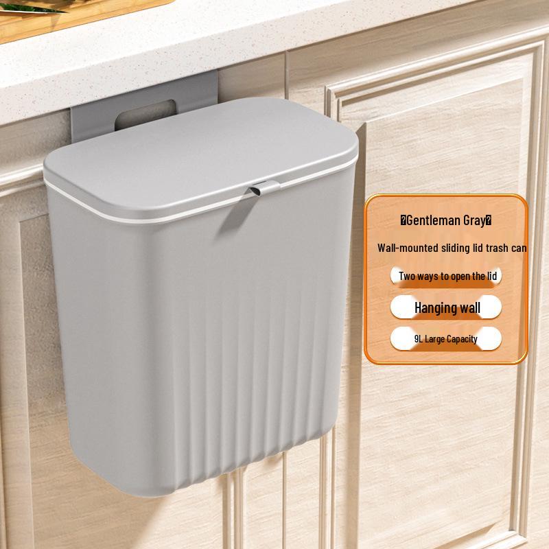 Large Wall-Mounted Kitchen Trash Bin with Sliding Lid for Food Waste