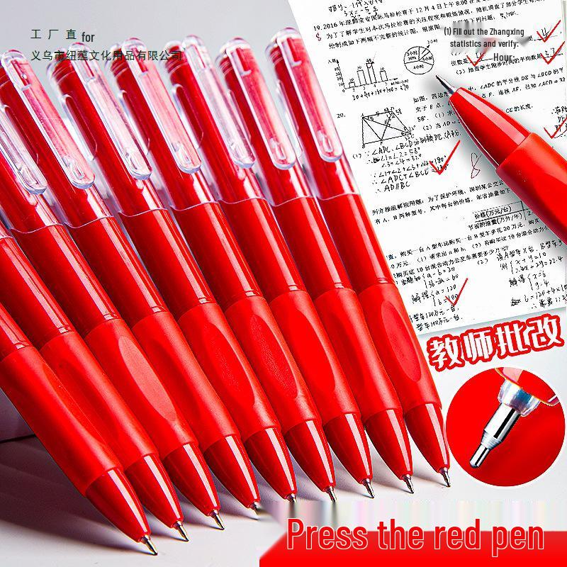 ST Quick-Dry Red Gel Pen for Teachers & Students, Push-Button Rollerball for Grading & Marking, with Refillable Ink.