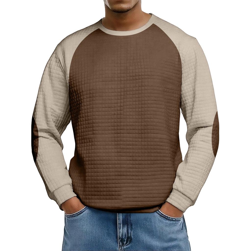Men's Loose-fitting Casual Waffle-weave Neck Long-sleeved Top