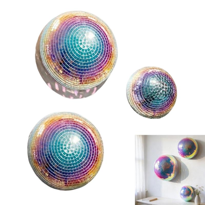 Set of 3 Disco Ball Half Sphere Wall Decoration Mirror Tile Party Backdrop Accent with Adhesive Pad for Room Styling
