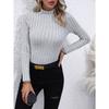 Solid Color Faux Neck Ribbed T-Shirt, Elegant Long Sleeve Slim Fit Hundred Tops for Women