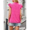 Women European Style Casual Summer Hollow Out Embroidery Flounce Sleeve V Neck Shirt