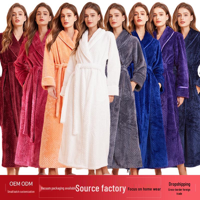 2024 Velvet Plus Size Women's Long Bathrobe - Winter European & American Style for Hotels, Salons, and Casual Wear