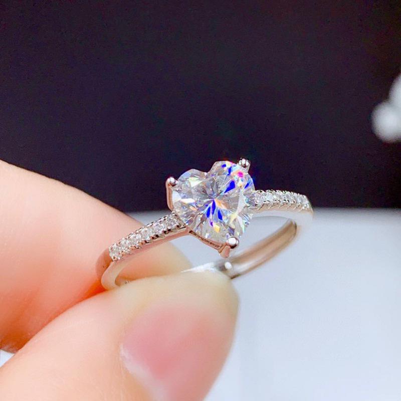 Heart-Shaped Imitation Moissanite Diamond Open Ring for Women