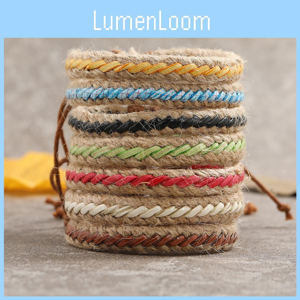 Colorful Woven Retro Leather Bracelet Trendy Bohemian Style Geometric Design