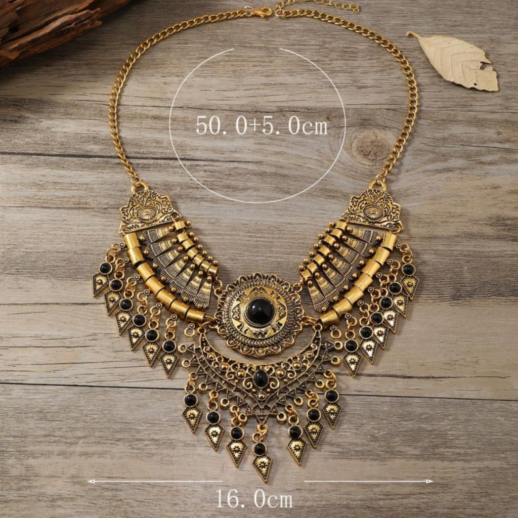 Ethnic European and American Retro Tassel Necklace Exaggerated Sweater Clavicle Chain