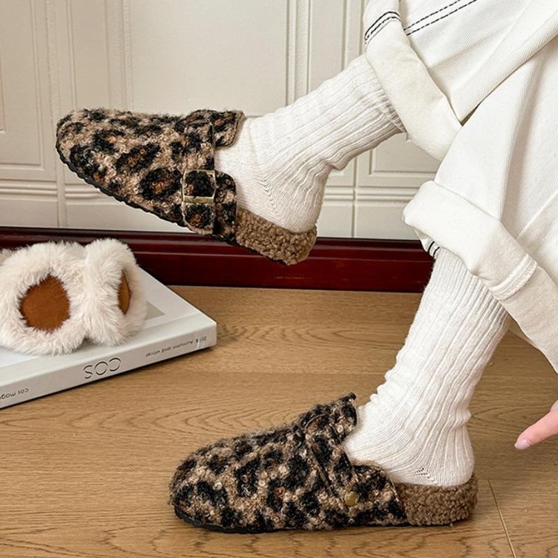 Design sense retro thick bottom velvet bag head half drag autumn and winter new warm wool cotton slippers