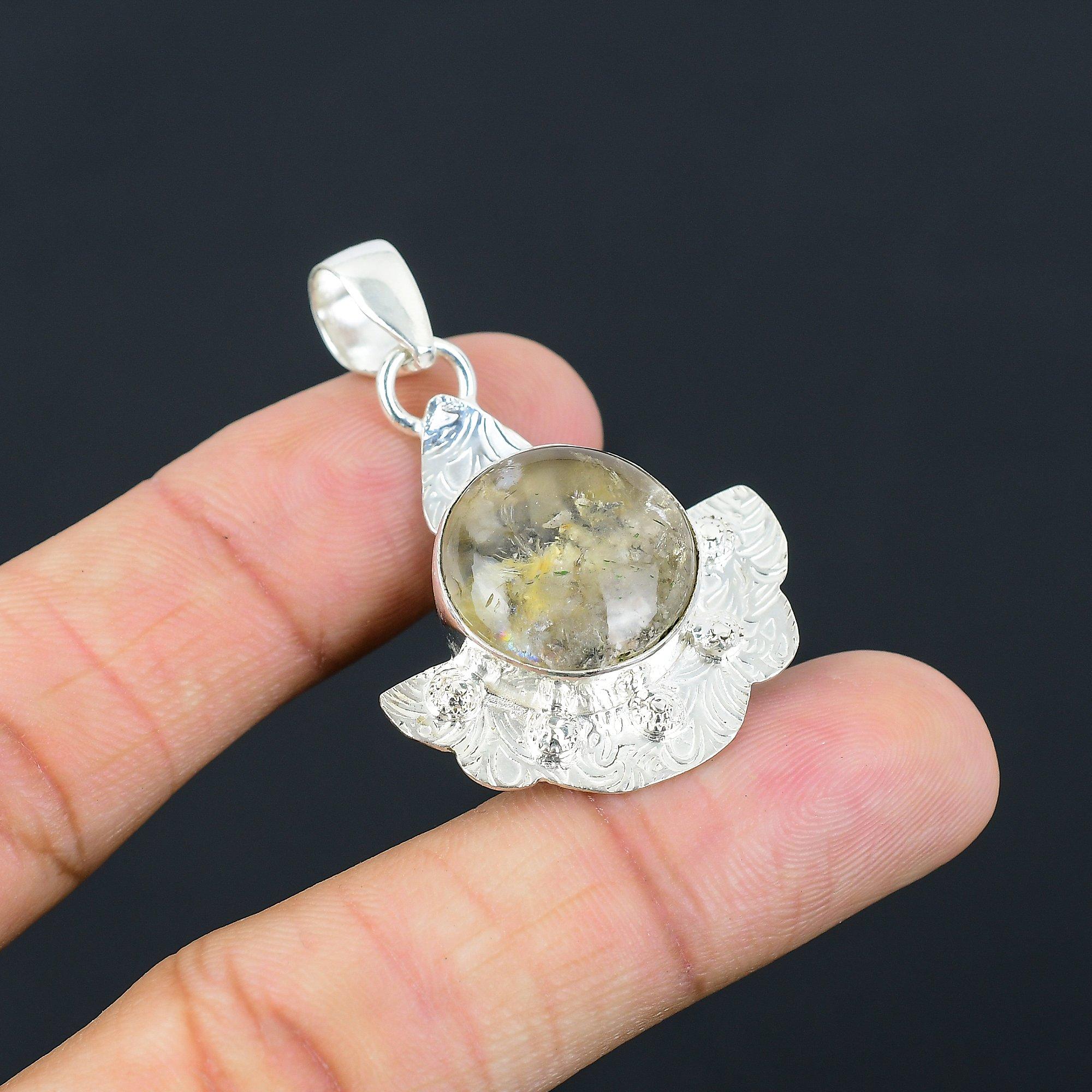 Sisters Day Sale Lodolite Quartz Gemstone Anniversary Pendant Sterling Silver