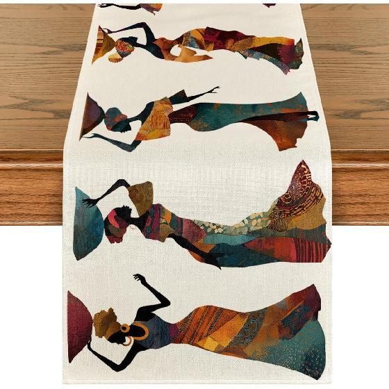 Artoid Mode Dancing Women Festive Celebrate Kwanzaa Table Runner, n Ethnic Culture Kitchen Dining Table Decoration for Home Party Decor 13x72 Inch