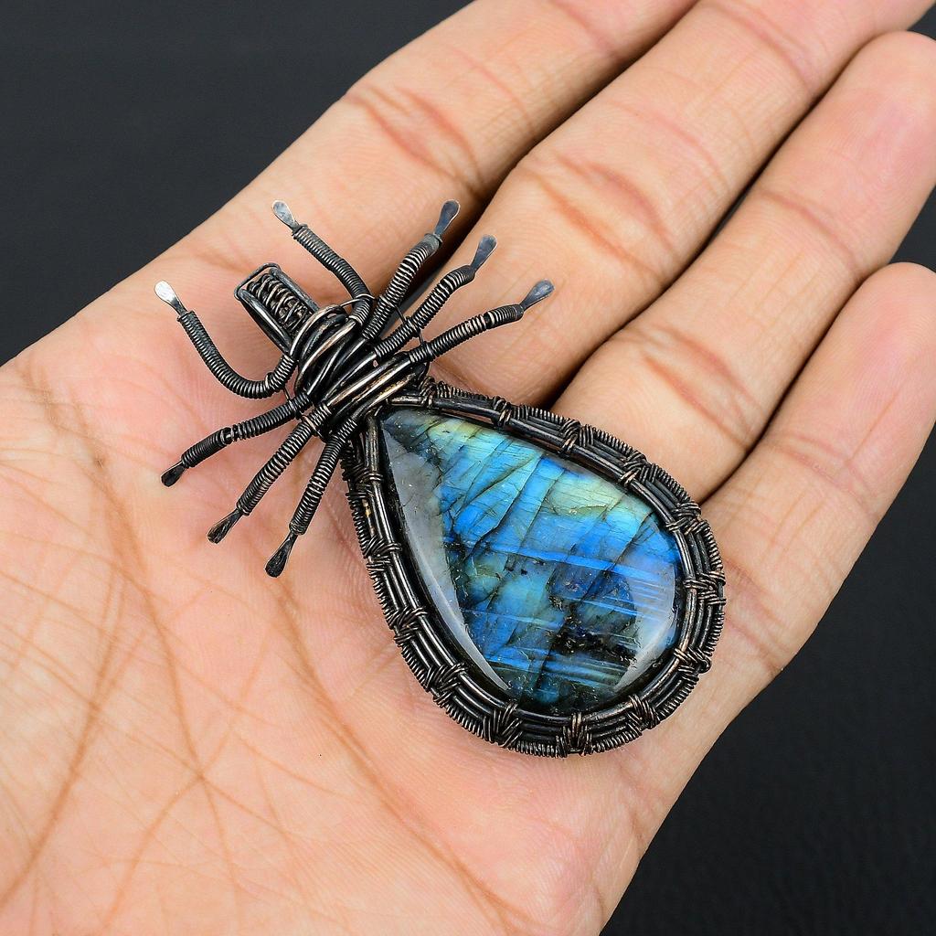 Labradorite Pendant, Handmade Gemstone 999 Copper Wire Wrapped Pendant Antique Jewelry, For Gift Silver Jewelry