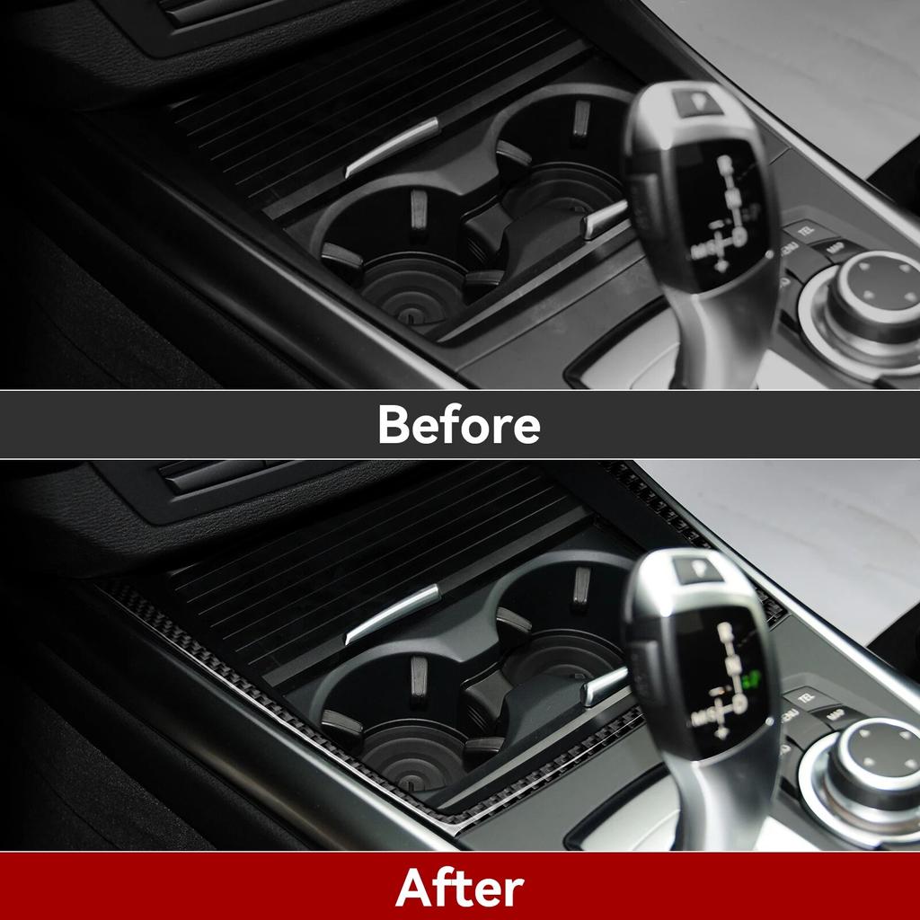 Car Cup Holder Cover Trim Carbon Fiber Sticker Storage Box Decal Fits for BMW X5 E70 2007-2013 Accessories -- X6 E71 NOT FIT
