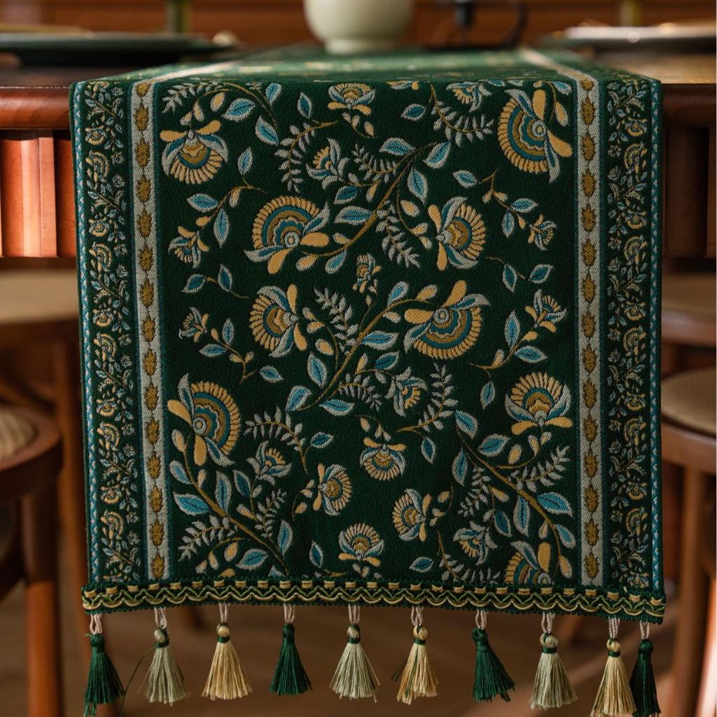 Plant Flower Table Runner with Tassels Jacquard Living Room Cabinet Cover Kitchen Dining Table Runner Party Decoration