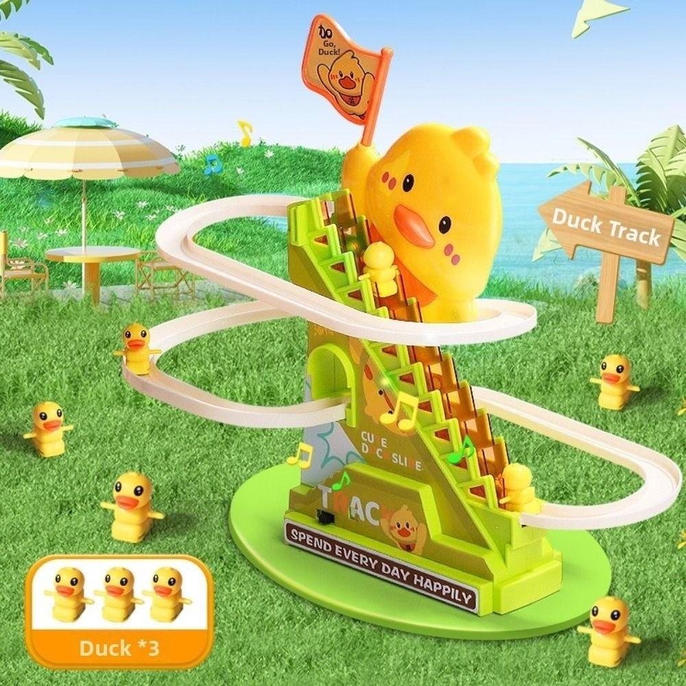 Cartoon Electric Duck Track Toys Cute Interactive Escalator Toy Duck Roller Coaster Toy Children