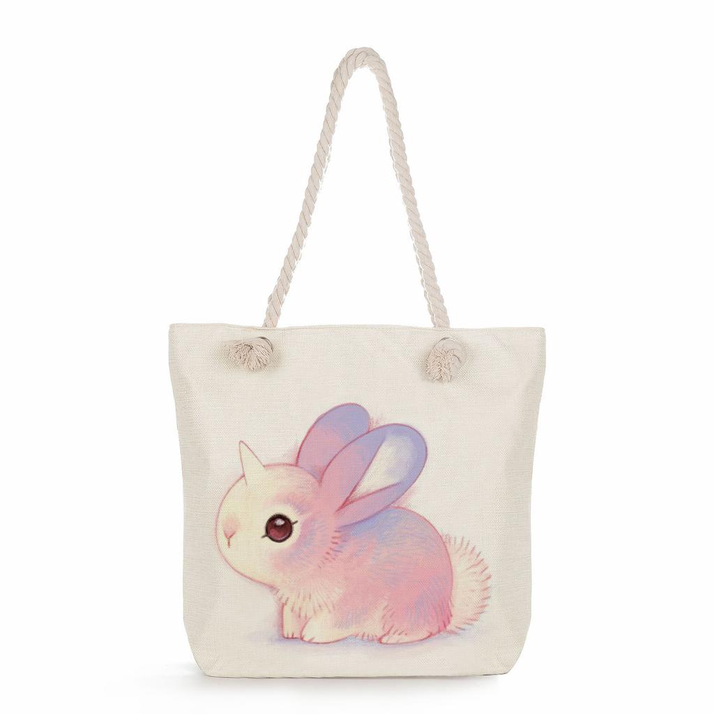 Sac de plage à bandoulière unique en corde épaisse avec imprimé lapin créatif 7247 CLE