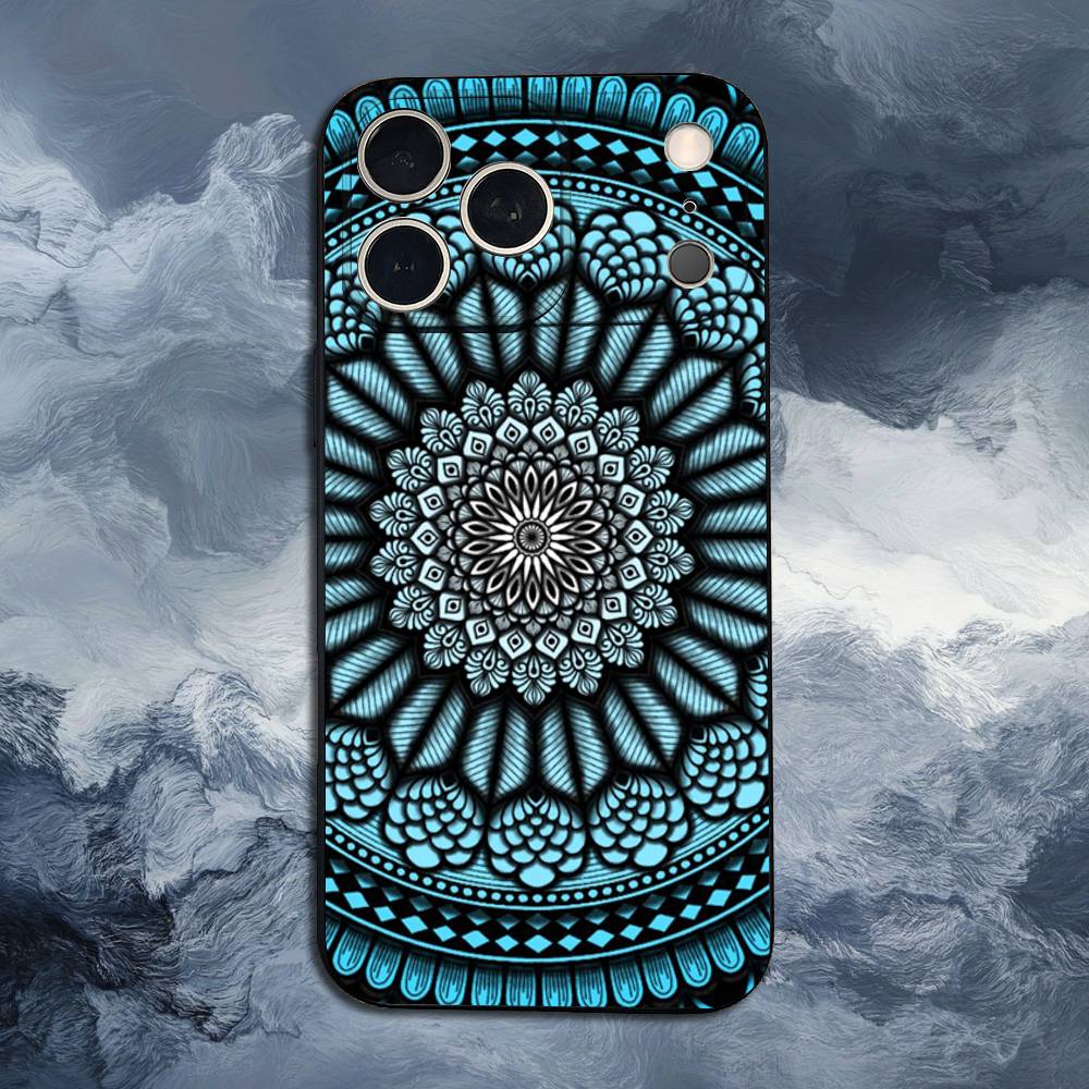 Totem Colorful Flower Mandala For iPhone 12,14,13,15,8,7,16,11,17,X,Mini,Plus,Pro,XR,SE,XS,Max,Soft Silicone Black Case