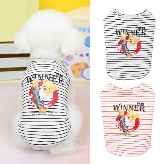 

Летняя рубашка для собак, круглый вырез с мультяшным узором, милая повседневная одежда, дышащий пуловер, полосатая футболка без рукавов с домашним животным, жилет для маленьких собак