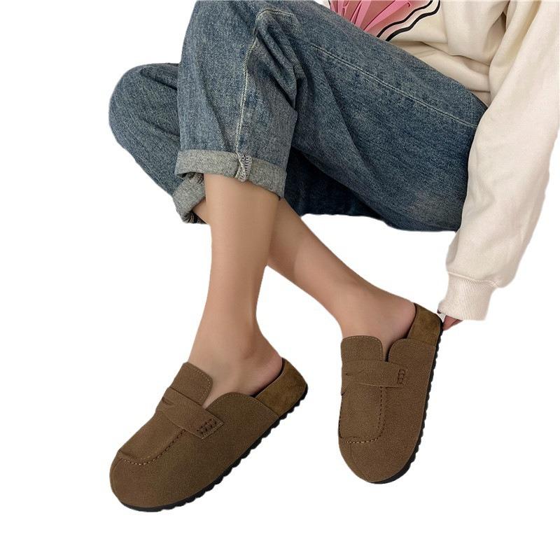 Foreign Trade Spring and Summer 2024 New British Style Flat Bottom Half Slippers Women's Lazy Shoes Versatile Bag Head Drag Women