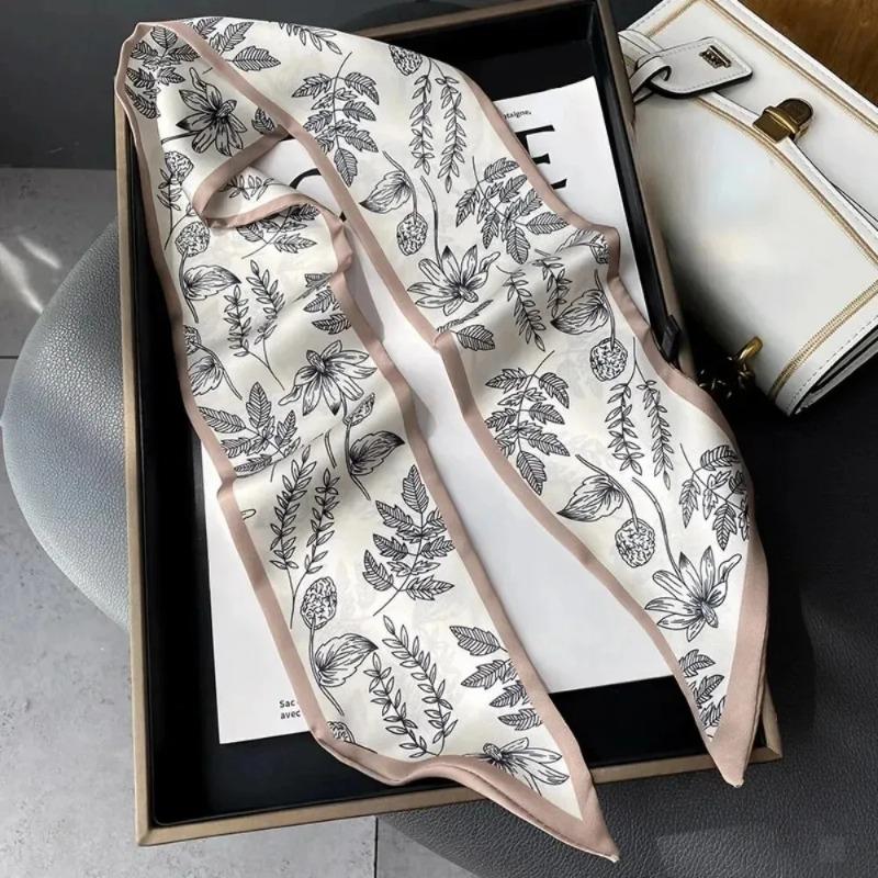 Fashion Print Hair Ribbon Scarf Women Neck Tie Bag Silk Skinny Headscarves Ladies Foulard Floral Bands