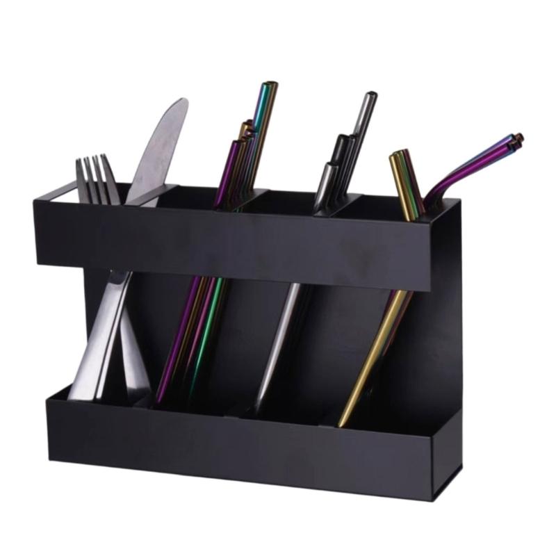 Schwarzer Metall-Strohhalmhalter, Wandmontage, Küchenschrank-Organizer für Zuhause, Gewerbliche Nutzung, Platzsparender Lagerregal