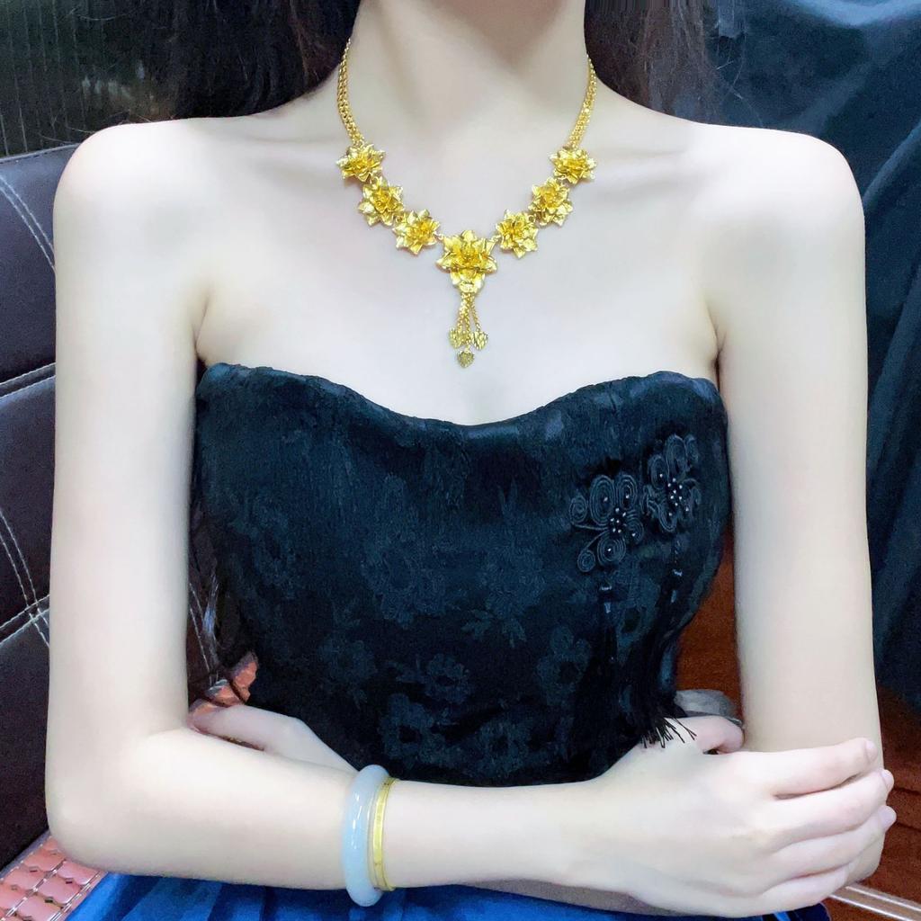 Set di collane da donna in oro puro 24K 9999 oro vero Dubai Medio Oriente Fiore di Loto