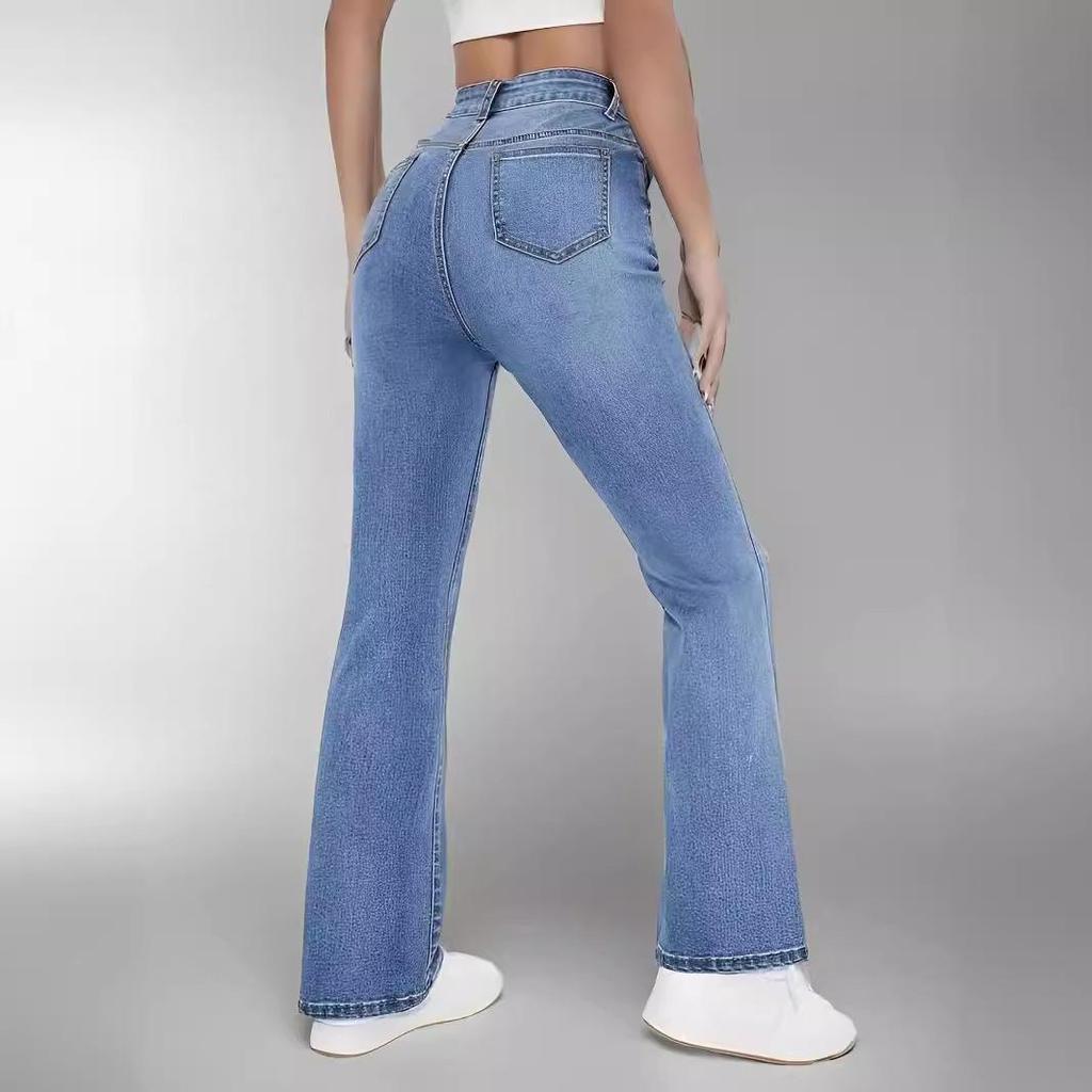 Jeans da donna snellenti stile europeo e americano casual versatili a vita alta pantaloni in denim lavato per donna