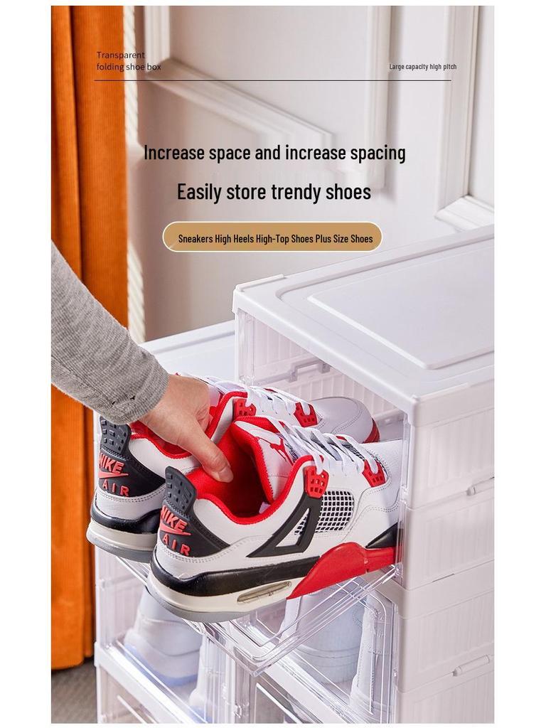Foldable Transparent Dustproof Multi-Layer Shoe Rack with Side Opening