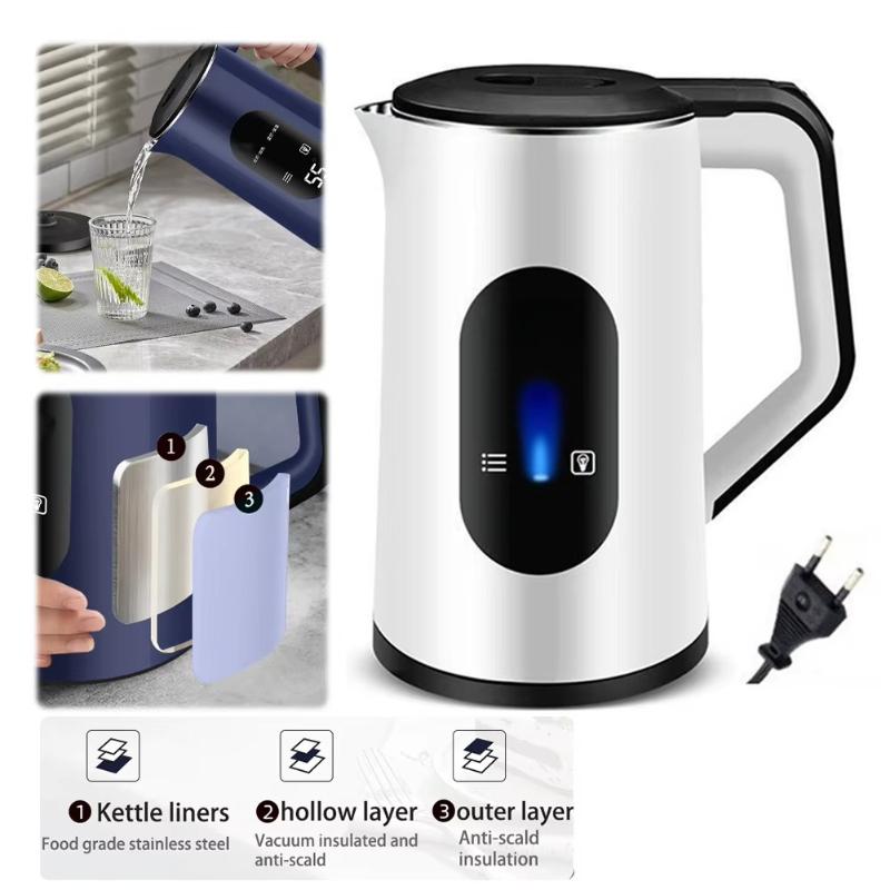 1500W 2.2L Stainless Steel Electric Digital Display Large Tea Kettle Auto-Shutoff Thermal Water Kettle Fast Boil Boil Water Pot
