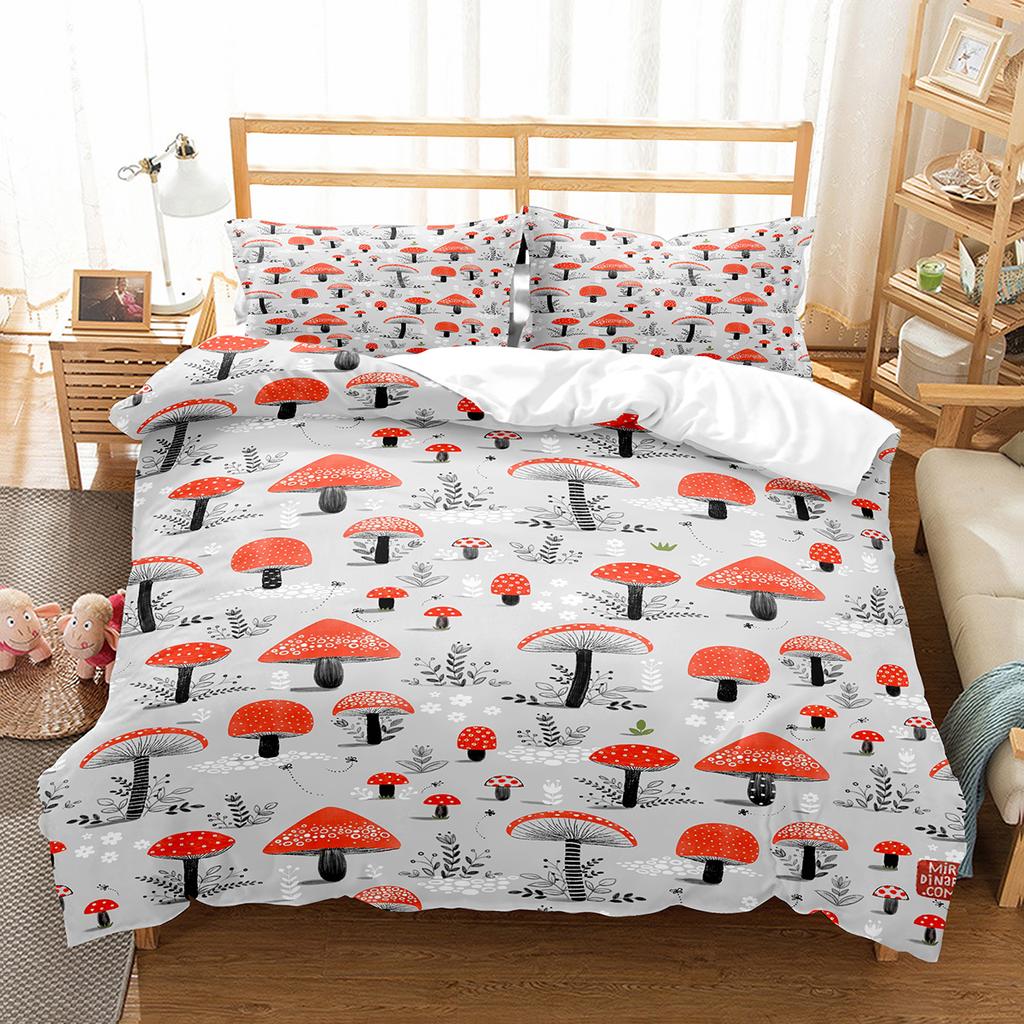 Mushroom Duvet Cover Collection Microfiber Wild Plants Flowers Bedding Collection Nature Botanical Animal Comforter Cover Single Queen Size