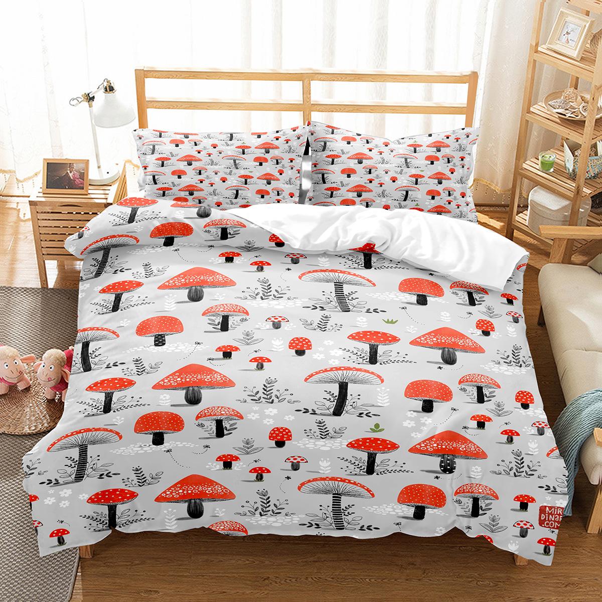 Paddenstoel Dekbedovertrek Set Microvezel Wilde Planten Bloemen Beddengoed Set Natuur Botanisch Dieren Dekbedovertrek Eenpersoons Queen Size EU single(135x200cm)