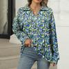 Women's Summer Fashion Casual  Printed V-Neck Long Sleeve Shirt Top