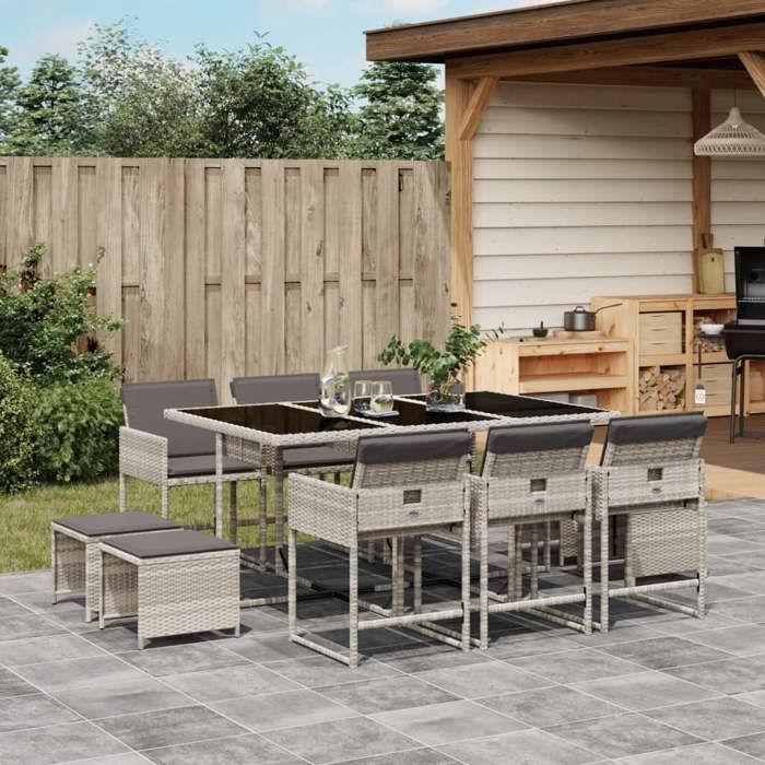 VidaXL Ensemble à Manger de Jardin avec Coussins 11 pcs, Table et Chaise de Terrasse, Meubles de Patio, Mobilier 3211331
