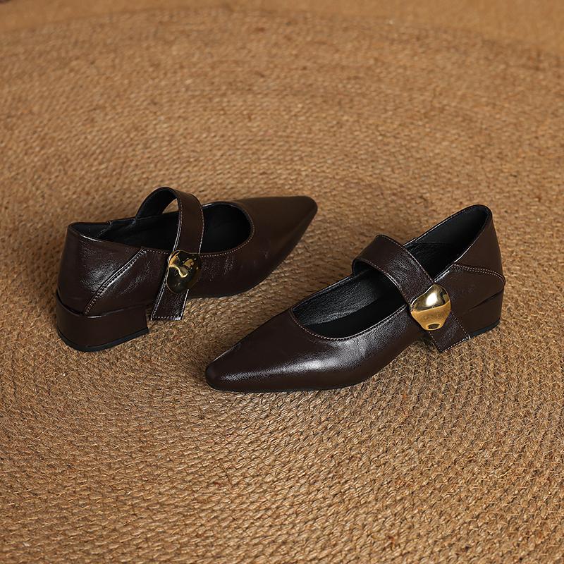 Vintage Women Pointed Toe Mary Jane Shoes Fashion Shallow Thick Heel Spring Autumn Wedding Party Shoes One Kick Zapatos Mujer