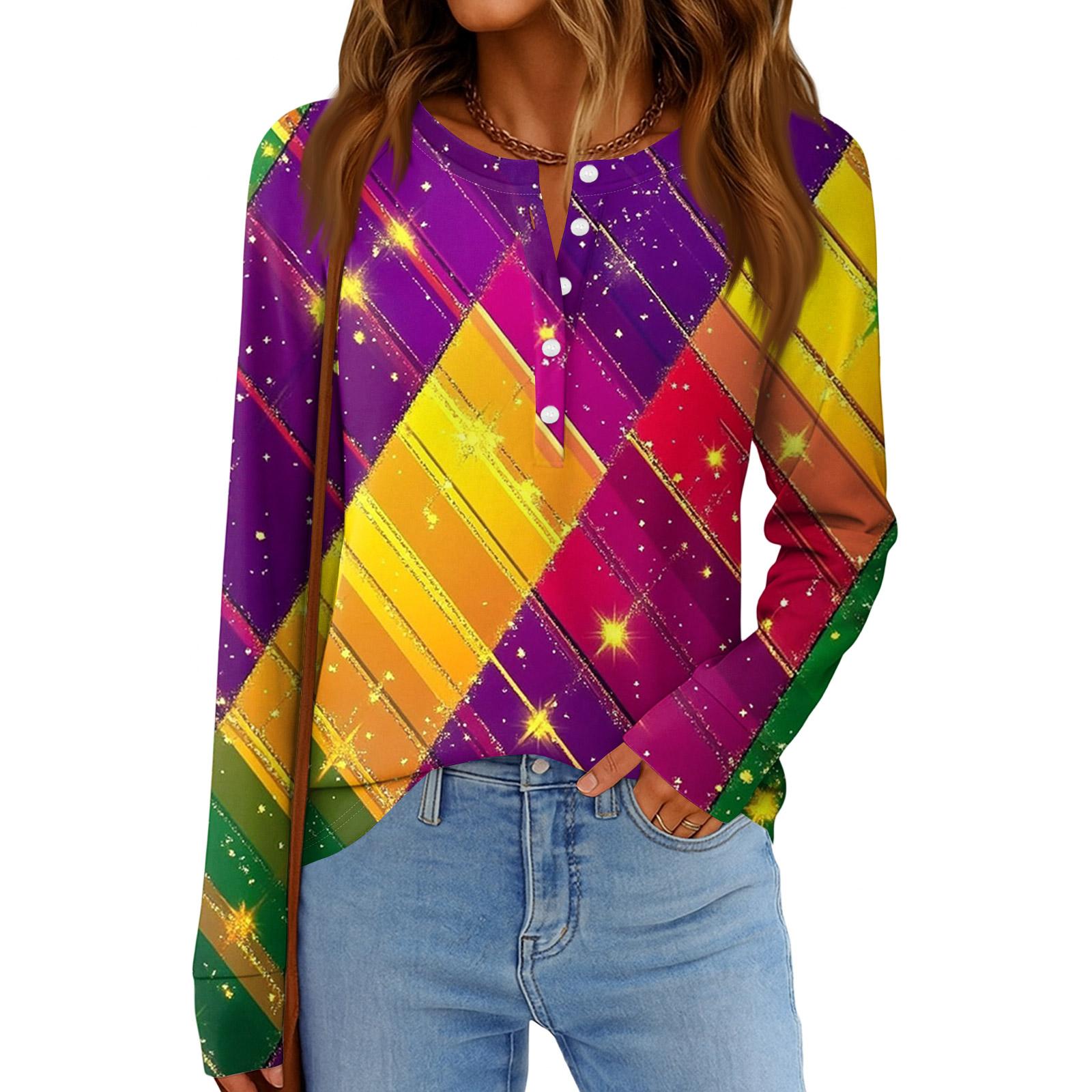 

Women s Fashionable Loose Long Sleeved Carnival Printed Casual Top M золотий